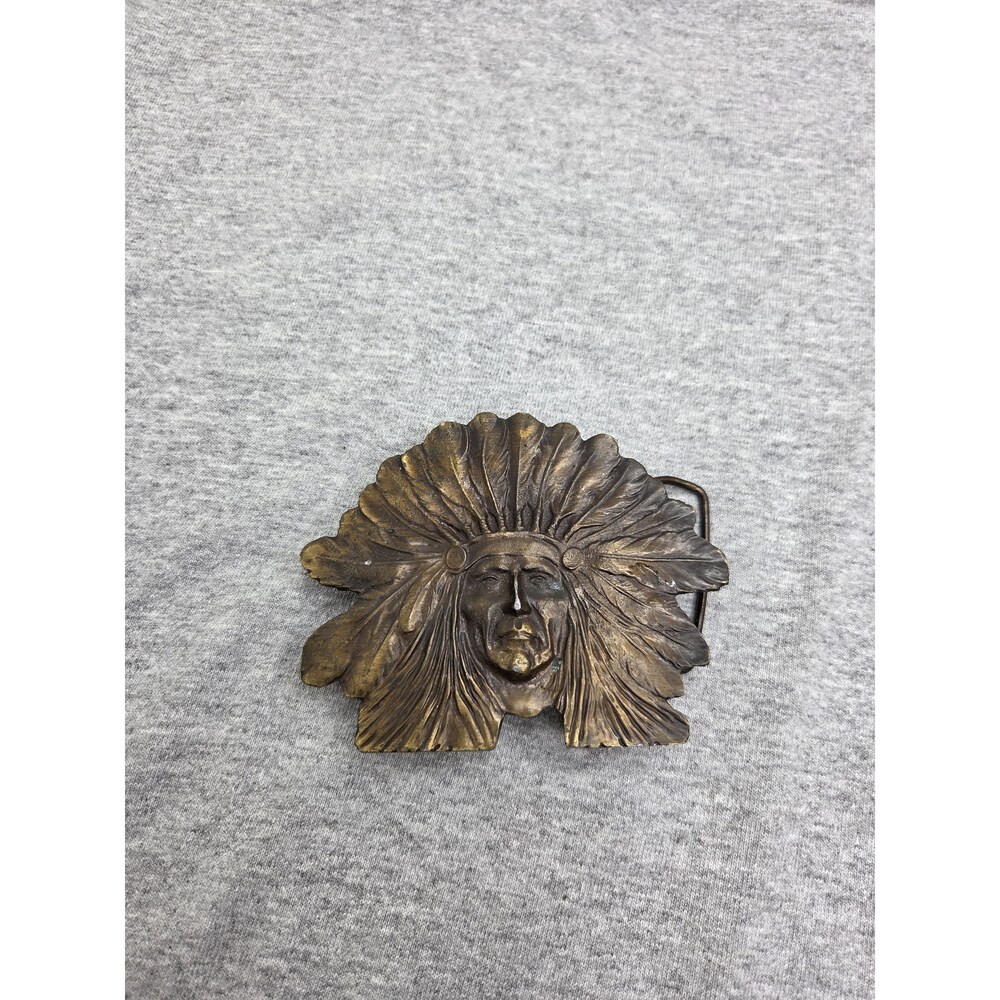 Vintage Solid Brass Indian Chief Headdress Large Belt Buckle